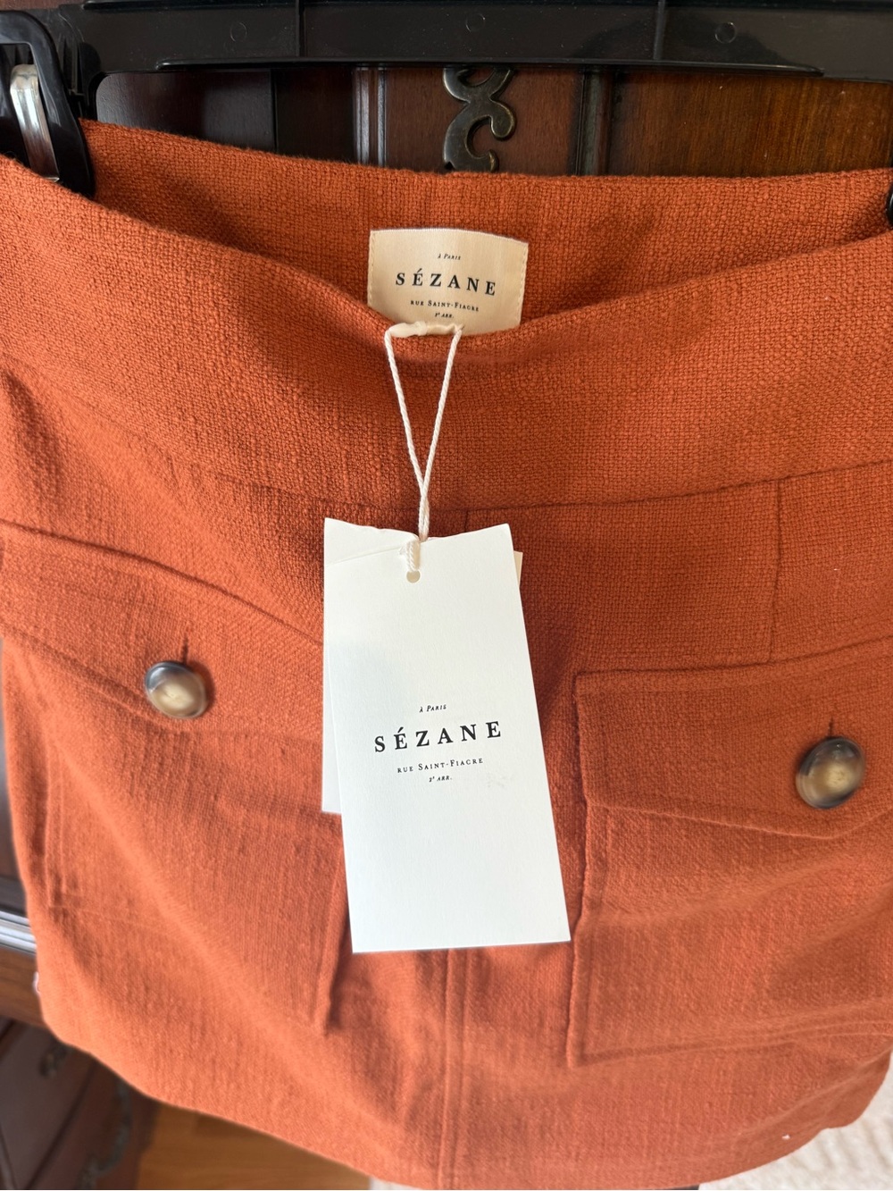 Sezane Gillyne Skirt Brick Orange Pocket mini Skirt - Picture 9 of 12